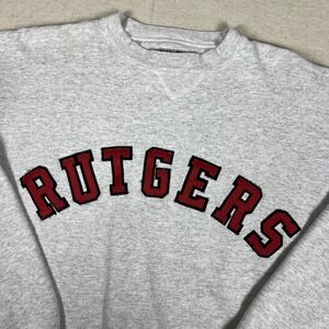 Vintage Rutgers‎ Crewneck Sweatshirt Mens L Gray Time Out Heavyweight Made USA